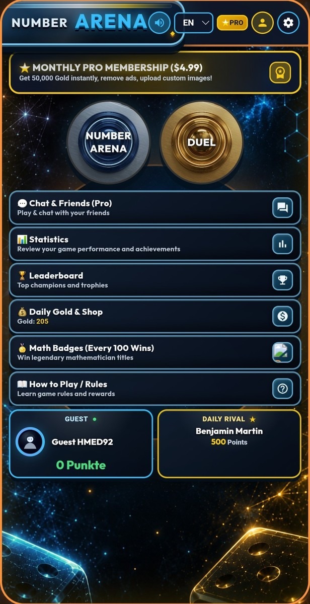 Number Arena mobile game screen